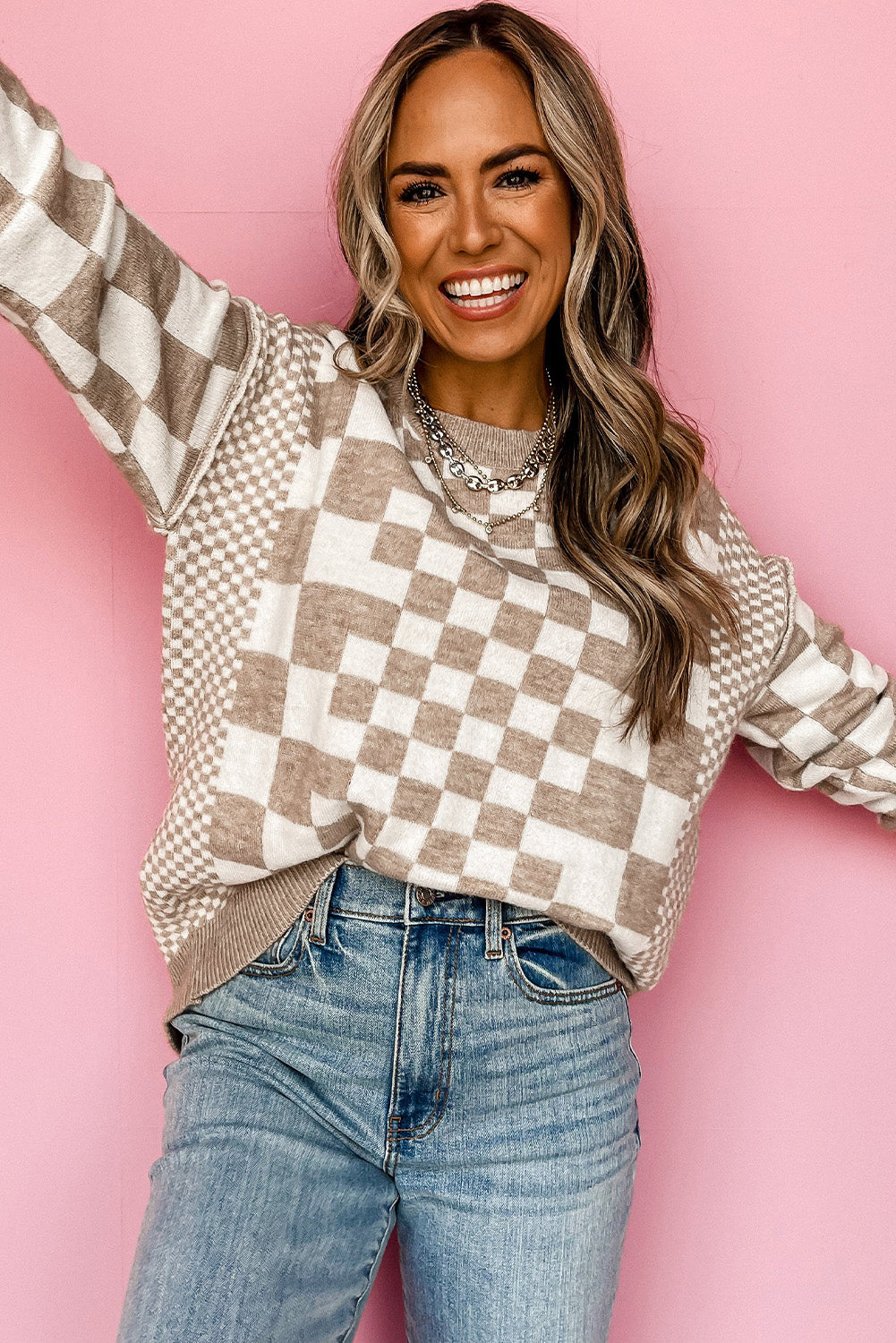 Two Tone checkered Sweater Top